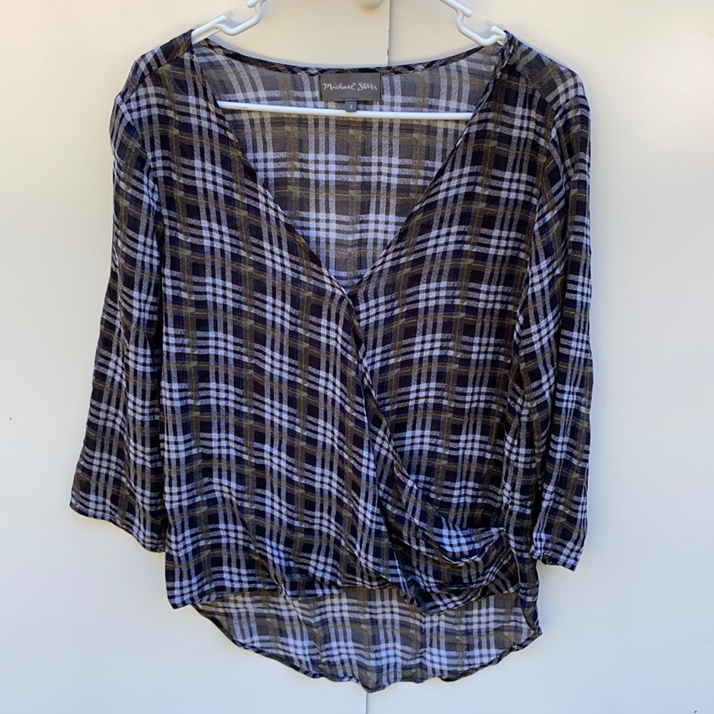 Michael Stars | Plaid Faux Wrap Front Top size Small